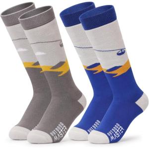 imageOutdoorMaster Kids Ski Socks Over the Calf Design Warm Thermal Snowboard Skating Socks for Boys ampamp GirlsA Grayblue Yellow