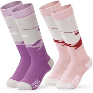 imageOutdoorMaster Kids Ski Socks Over the Calf Design Warm Thermal Snowboard Skating Socks for Boys ampamp GirlsA Pink Graypurple