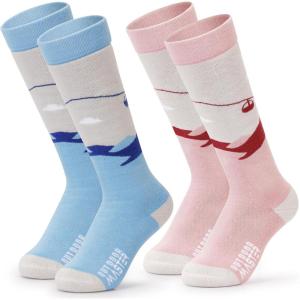 imageOutdoorMaster Kids Ski Socks Over the Calf Design Warm Thermal Snowboard Skating Socks for Boys ampamp GirlsA Pink Graysky Blue