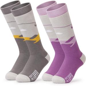 imageOutdoorMaster Kids Ski Socks Over the Calf Design Warm Thermal Snowboard Skating Socks for Boys ampamp GirlsA Purplegray