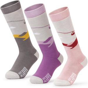 imageOutdoorMaster Kids Ski Socks Over the Calf Design Warm Thermal Snowboard Skating Socks for Boys ampamp GirlsA Purplegraypink Gray