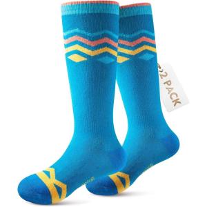 imageOutdoorMaster Kids Ski Socks Over the Calf Design Warm Thermal Snowboard Skating Socks for Boys ampamp GirlsBlue Sky