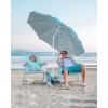 imageOutdoorMaster Beach Umbrella with Sand Bag  65ft Beach Umbrella with Sand Anchor UPF 50 PU Coating with Carry Bag for Patio and Outdoor  Navy StripedB03 New VersionLight Blue Striped with Cup Holder