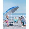 imageOutdoorMaster Beach Umbrella with Sand Bag  65ft Beach Umbrella with Sand Anchor UPF 50 PU Coating with Carry Bag for Patio and Outdoor  Navy StripedNew VersionDark Blue Striped with Cup Holder