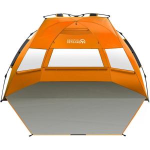 imageOutdoorMaster Beach Tent for 34 Person  Easy Setup and Portable Beach Shade Sun Shelter Canopy with UPF 50 UV Protection Removable Skylight Family SizeOrange
