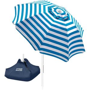 imageOutdoorMaster Beach Umbrella with Sand Bag  65ft Beach Umbrella with Sand Anchor UPF 50 PU Coating with Carry Bag for Patio and Outdoor  Navy StripedA02 Blue Striped