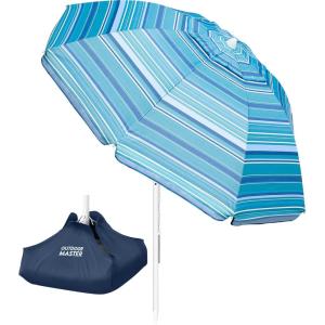 imageOutdoorMaster Beach Umbrella with Sand Bag  65ft Beach Umbrella with Sand Anchor UPF 50 PU Coating with Carry Bag for Patio and Outdoor  Navy StripedA03 Light Blue Striped