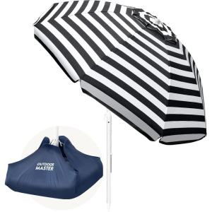 imageOutdoorMaster Beach Umbrella with Sand Bag  65ft Beach Umbrella with Sand Anchor UPF 50 PU Coating with Carry Bag for Patio and Outdoor  Navy StripedA01 Navy Striped