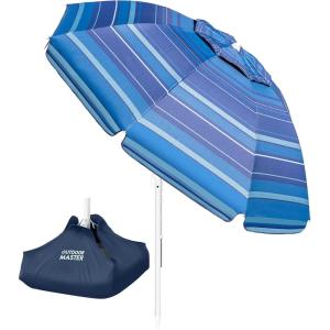 imageOutdoorMaster Beach Umbrella with Sand Bag  65ft Beach Umbrella with Sand Anchor UPF 50 PU Coating with Carry Bag for Patio and Outdoor  Navy StripedDark Blue Striped