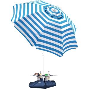 imageOutdoorMaster Beach Umbrella with Sand Bag  65ft Beach Umbrella with Sand Anchor UPF 50 PU Coating with Carry Bag for Patio and Outdoor  Navy StripedNew VersionBlue Striped with Cup Holder