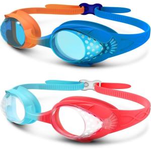 imageOutdoorMaster Kids Swim Goggles 2 Pack  Quick Adjustable Strap Swimming Goggles for Kids  D2 Packb
