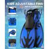 imageOutdoorMaster Marlin Kids Mask Fins Snorkel Set Dry Top Snorkeling Gear with Adjustable Fins AntiFog Snorkel Mask Set for Boys and Girls Age 616Dark Blue