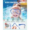 imageOutdoorMaster Marlin Kids Mask Fins Snorkel Set Dry Top Snorkeling Gear with Adjustable Fins AntiFog Snorkel Mask Set for Boys and Girls Age 616Dark Blue
