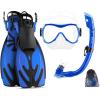 imageOutdoorMaster Marlin Kids Mask Fins Snorkel Set Dry Top Snorkeling Gear with Adjustable Fins AntiFog Snorkel Mask Set for Boys and Girls Age 616Dark Blue