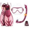 imageOutdoorMaster Marlin Kids Mask Fins Snorkel Set Dry Top Snorkeling Gear with Adjustable Fins AntiFog Snorkel Mask Set for Boys and Girls Age 616Rose Pink