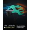 imageOutdoorMaster Adult Bike Helmet  Bicycle Helmet with Rechargeable Rear LED Light Detachable Magnetic Goggles Removable Sun Visor  Suitable for Commuting and Cycling for Men and WomenMint Green