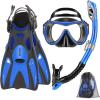 imageOutdoorMaster Mobula Snorkeling Gear for AdultsMask Fins Snorkel Set with Panoramic View AntiFog Dry Top Scuba Gear for Swimming Snorkeling DivingBlue Black
