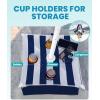 imageOutdoorMaster Updated DualFold Beach Umbrellas for Sand with Sandbag ampamp Anchor 65ft Adjustable Umbrella for Beach Heavy Duty Wind Portable UPF50 Sunshade with Carry Bag for Patio Navy StripedB01 New VersionNavy Striped with Cup Holder