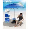 imageOutdoorMaster Updated DualFold Beach Umbrellas for Sand with Sandbag ampamp Anchor 65ft Adjustable Umbrella for Beach Heavy Duty Wind Portable UPF50 Sunshade with Carry Bag for Patio Navy StripedNew VersionDark Blue Striped with Cup Holder