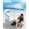 imageOutdoorMaster Updated DualFold Beach Umbrellas for Sand with Sandbag ampamp Anchor 65ft Adjustable Umbrella for Beach Heavy Duty Wind Portable UPF50 Sunshade with Carry Bag for Patio Navy StripedB02 New VersionBlueWhite Striped with Cup Holder