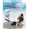 imageOutdoorMaster Updated DualFold Beach Umbrellas for Sand with Sandbag ampamp Anchor 65ft Adjustable Umbrella for Beach Heavy Duty Wind Portable UPF50 Sunshade with Carry Bag for Patio Navy StripedA01 Navy Striped