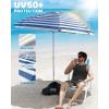 imageOutdoorMaster Updated DualFold Beach Umbrellas for Sand with Sandbag ampamp Anchor 65ft Adjustable Umbrella for Beach Heavy Duty Wind Portable UPF50 Sunshade with Carry Bag for Patio Navy StripedA01 Fold Navy Striped