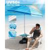 imageOutdoorMaster Updated DualFold Beach Umbrellas for Sand with Sandbag ampamp Anchor 65ft Adjustable Umbrella for Beach Heavy Duty Wind Portable UPF50 Sunshade with Carry Bag for Patio Navy StripedB03 New VersionLight Blue Striped with Cup Holder