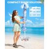 imageOutdoorMaster Updated DualFold Beach Umbrellas for Sand with Sandbag ampamp Anchor 65ft Adjustable Umbrella for Beach Heavy Duty Wind Portable UPF50 Sunshade with Carry Bag for Patio Navy StripedB02 New VersionBlueWhite Striped with Cup Holder