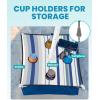 imageOutdoorMaster Updated DualFold Beach Umbrellas for Sand with Sandbag ampamp Anchor 65ft Adjustable Umbrella for Beach Heavy Duty Wind Portable UPF50 Sunshade with Carry Bag for Patio Navy StripedB02 New VersionBlueWhite Striped with Cup Holder