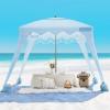 imageOutdoorMaster Beach Cabana with Fringes Portable 6 x 6 Beach Canopy for Sand Easy Set Up Beach Shelter Included Side Wall UPF 50 UV Protection Sun Umbrella  for Family ampamp FriendsWave Point