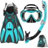 imageOutdoorMaster Mobula Snorkeling Gear for AdultsMask Fins Snorkel Set with Panoramic View AntiFog Dry Top Scuba Gear for Swimming Snorkeling DivingGreen Black