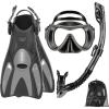 imageOutdoorMaster Mobula Snorkeling Gear for AdultsMask Fins Snorkel Set with Panoramic View AntiFog Dry Top Scuba Gear for Swimming Snorkeling DivingGrey Black