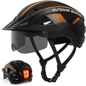 imageOutdoorMaster Adult Bike Helmet  Bicycle Helmet with Rechargeable Rear LED Light Detachable Magnetic Goggles Removable Sun Visor  Suitable for Commuting and Cycling for Men and WomenMatte Black