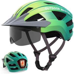 imageOutdoorMaster Adult Bike Helmet  Bicycle Helmet with Rechargeable Rear LED Light Detachable Magnetic Goggles Removable Sun Visor  Suitable for Commuting and Cycling for Men and WomenGradient Yellow Green