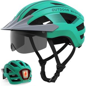 imageOutdoorMaster Adult Bike Helmet  Bicycle Helmet with Rechargeable Rear LED Light Detachable Magnetic Goggles Removable Sun Visor  Suitable for Commuting and Cycling for Men and WomenMint Green