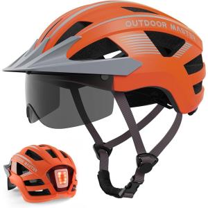 imageOutdoorMaster Adult Bike Helmet  Bicycle Helmet with Rechargeable Rear LED Light Detachable Magnetic Goggles Removable Sun Visor  Suitable for Commuting and Cycling for Men and WomenMatte Orange