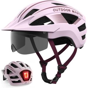 imageOutdoorMaster Adult Bike Helmet  Bicycle Helmet with Rechargeable Rear LED Light Detachable Magnetic Goggles Removable Sun Visor  Suitable for Commuting and Cycling for Men and WomenMisty Sakura