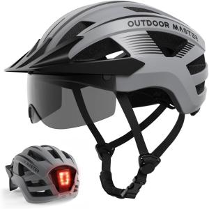 imageOutdoorMaster Adult Bike Helmet  Bicycle Helmet with Rechargeable Rear LED Light Detachable Magnetic Goggles Removable Sun Visor  Suitable for Commuting and Cycling for Men and WomenMatte Grey