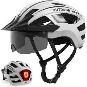 imageOutdoorMaster Adult Bike Helmet  Bicycle Helmet with Rechargeable Rear LED Light Detachable Magnetic Goggles Removable Sun Visor  Suitable for Commuting and Cycling for Men and WomenMatte White