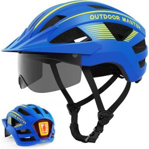imageOutdoorMaster Adult Bike Helmet  Bicycle Helmet with Rechargeable Rear LED Light Detachable Magnetic Goggles Removable Sun Visor  Suitable for Commuting and Cycling for Men and WomenOcean Blue