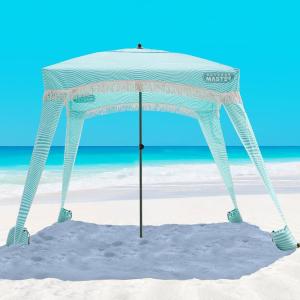 imageOutdoorMaster Beach Cabana with Fringes Portable 6 x 6 Beach Canopy for Sand Easy Set Up Beach Shelter Included Side Wall UPF 50 UV Protection Sun Umbrella  for Family ampamp FriendsLight Greena
