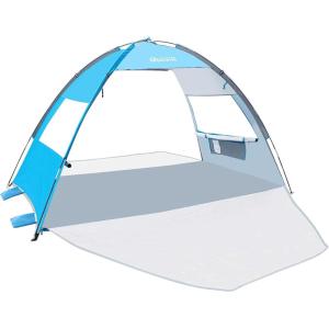 imageOutdoorMaster Beach Tent Sun Shelter with 2 Ventilated Doors UPF50 Easy Setup Beach Tent Canopy for 3 Person Lightweight ampamp Portable Family Beach Umbrellas for Sand with Carrying Bag Ocracoke CoastBlue