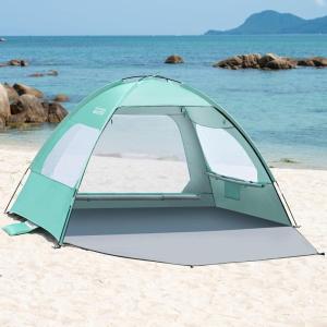 imageOutdoorMaster Beach Tent for 34 Person  Easy Setup Sun Shade Shelter Portable Beach Shade Sun Canopy with UPF 50 UV Protection Removable Skylight Family SizeGreen