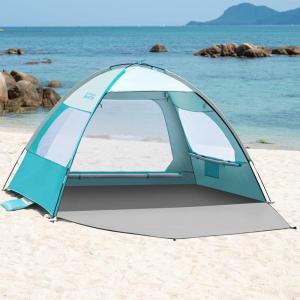 imageOutdoorMaster Beach Tent for 34 Person  Easy Setup Sun Shade Shelter Portable Beach Shade Sun Canopy with UPF 50 UV Protection Removable Skylight Family SizeOlive Green