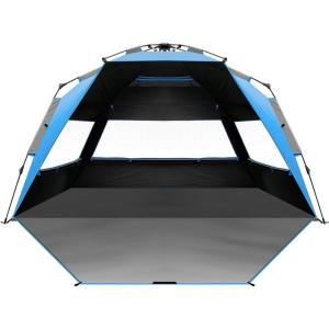 imageOutdoorMaster Beach Tent with Blackout Shelter Technology Portable Beach Shade Sun Shelter Canopy for 46 Person with UPF 50 UV Protection Easy Setup Pop Up Tent Family SizeBlue