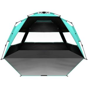 imageOutdoorMaster Beach Tent with Blackout Shelter Technology Portable Beach Shade Sun Shelter Canopy for 46 Person with UPF 50 UV Protection Easy Setup Pop Up Tent Family SizeGreen