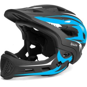 imageOutdoorMaster Kids Bike Helmet  Full Face Helmet for Kids  Adjustable Detachable and Lightweight  for MultiSport  from Toddler to YouthBlue