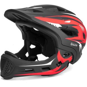 imageOutdoorMaster Kids Bike Helmet  Full Face Helmet for Kids  Adjustable Detachable and Lightweight  for MultiSport  from Toddler to YouthRed