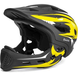 imageOutdoorMaster Kids Bike Helmet  Full Face Helmet for Kids  Adjustable Detachable and Lightweight  for MultiSport  from Toddler to YouthYellow