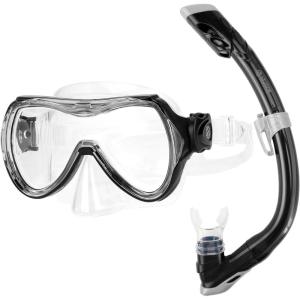 imageOutdoorMaster Marlin Kids Snorkel Set Adjustable Strap Dry Top Diving Mask AntiFog Snorkeling Mask Gear Kids Swimming Goggles for Boys and Girls Age 614Black